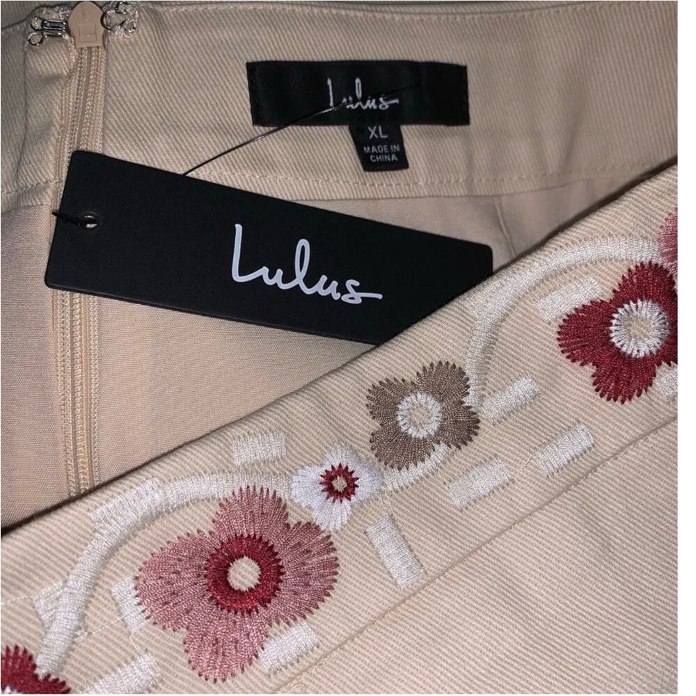 Lulus‎ Don't Stop the Party Beige Embroidered Mini Skirt NWT SIZE XL - Picture 13 of 14